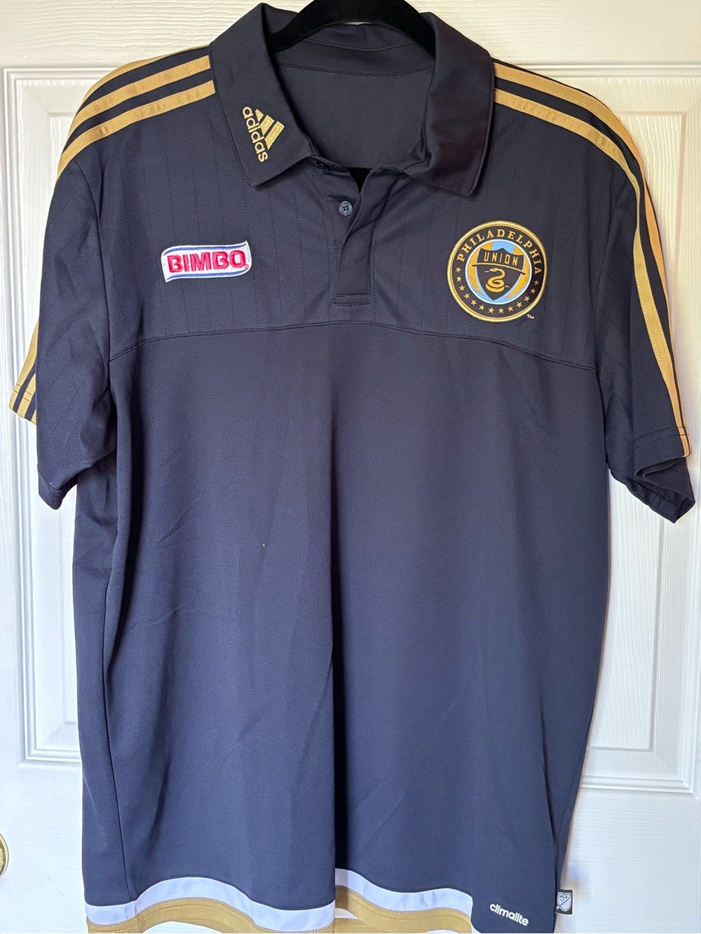 Philadelphia Union MLS adidas Coaches Travel Polo Shirt Navy Gold Size L
